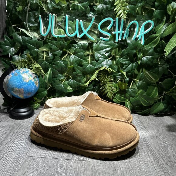 UGG CHESTNUT NEUMAN SUEDE/ SHEEPWOOL COMFORT SLIPPERS, MEN US 9 / EUR 42 - Picture 1 of 8